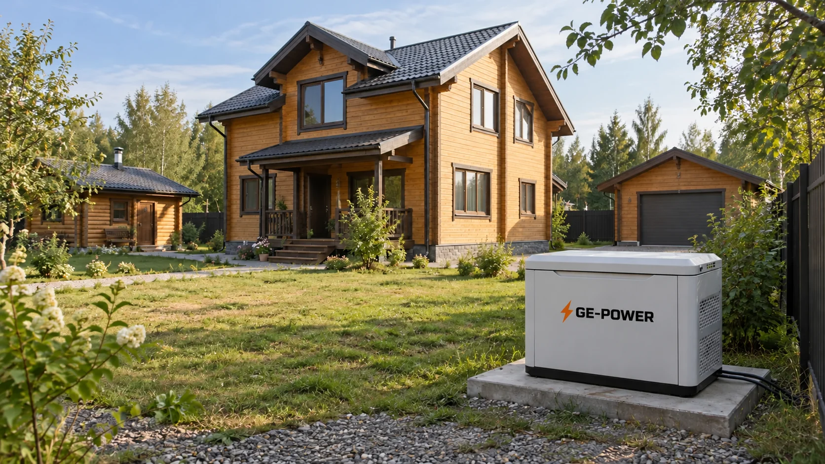 Участок с домом, баней и гаражом и генератором GE-POWER